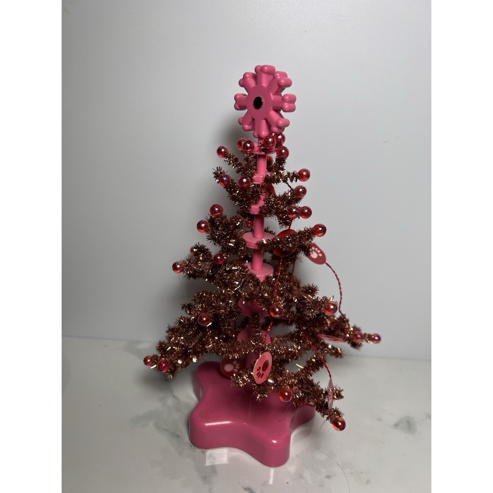 VTG American Girls Doll Size Pink Metallic Christmas Tree Paw Print Theme